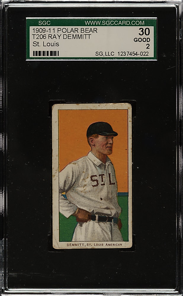 1909-1911 T206 White Border Ray Demmitt St. Louis Variation SGC GOOD 30 - Polar Bear Back
