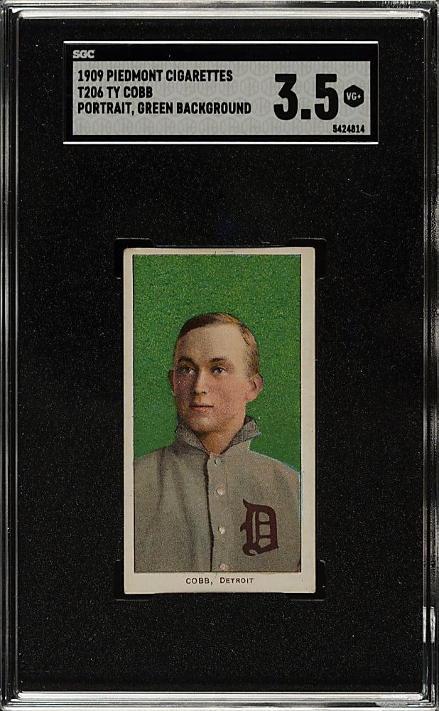 1909-1911 T206 White Border Ty Cobb Portrait Green Background SGC VG+ 3.5