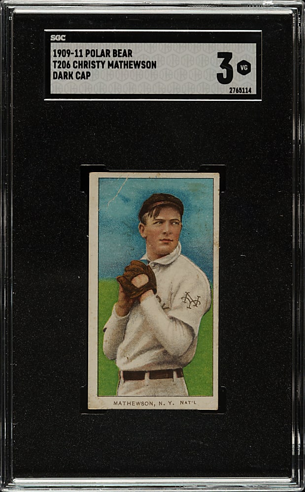 1909-1911 T206 White Border Christy Mathewson Dark Cap SGC VG 3 - Polar Bear Back