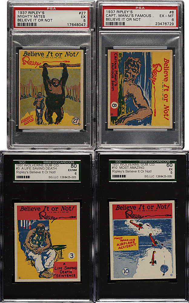 1937 R21 "Ripley's Believe It or Not" Complete Low-Number Set (24) Plus 10 High-Numbers and Wrapper