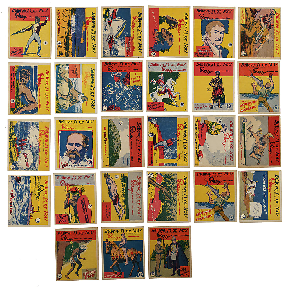 1937 R21 "Ripley's Believe It or Not" Complete Low-Number Set (24) Plus 10 High-Numbers and Wrapper
