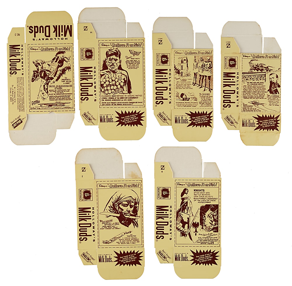 1934 to 1958 Carreras, Parkhurst, Quaker Oats, and Vita-Brits "Ripley's Believe It or Not" Complete and Near-Complete Set Collection (4 Sets, 229 Cards) Plus Wrapper and Six Milk Dud Complete Boxes