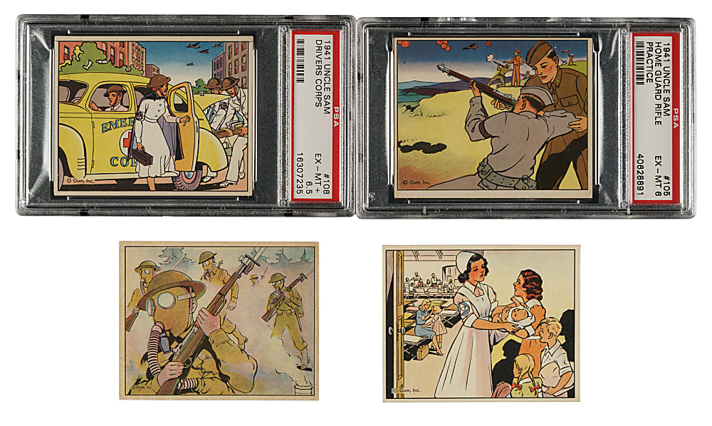 1941 R157 Gum, Inc. Uncle Sam Complete Set (96) and R158 Uncle Sam's Home Defense Low-Number run (24) Plus Wrapper