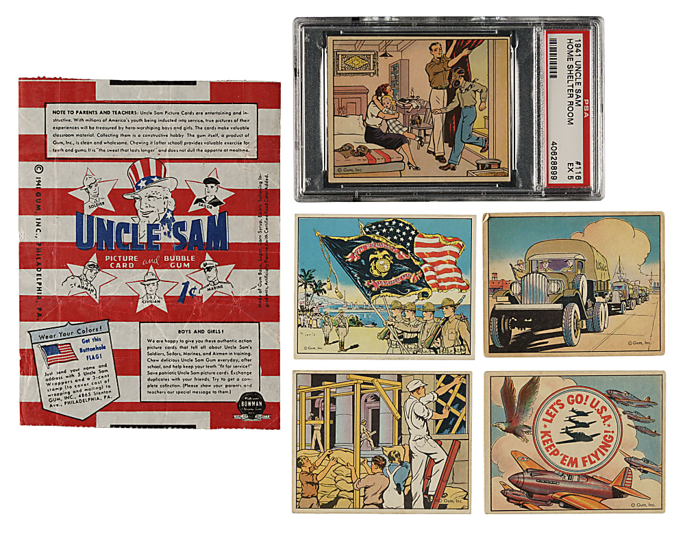 1941 R157 Gum, Inc. Uncle Sam Complete Set (96) and R158 Uncle Sam's Home Defense Low-Number run (24) Plus Wrapper