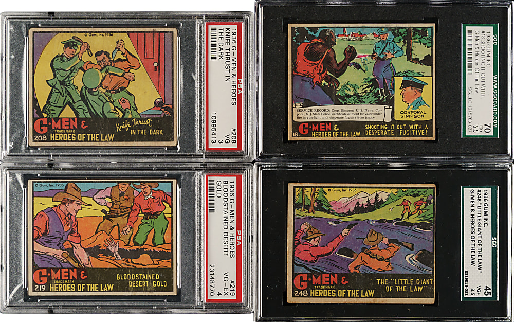 1936 R60 Gum, Inc. "G-Men & Heroes of the Law" Partial Set (125/168) Including 10 SGC- and PSA-Graded Cards Plus Wrapper
