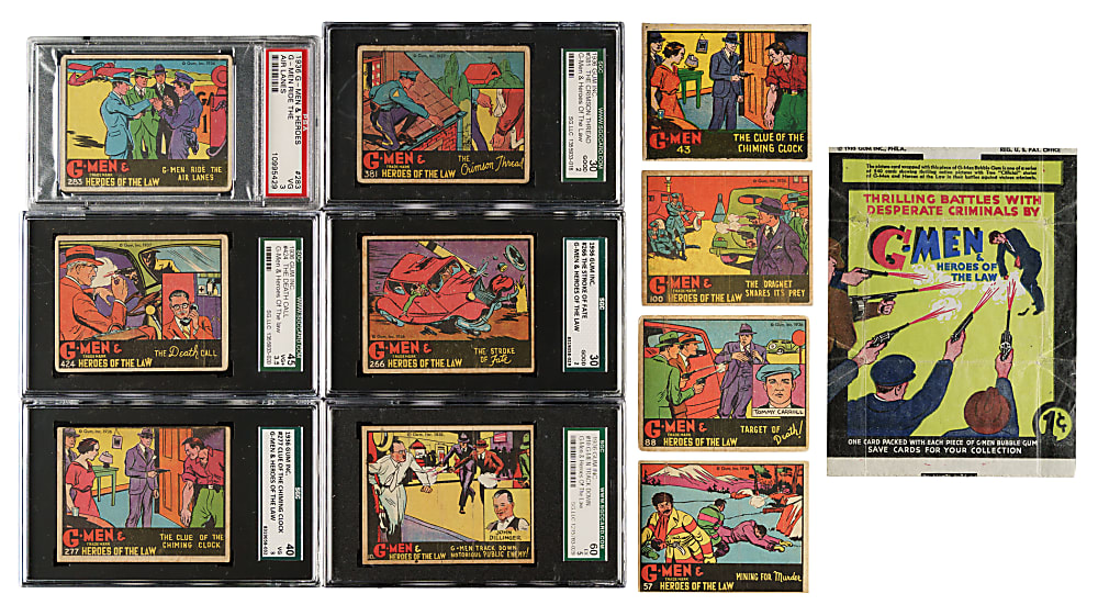 1936 R60 Gum, Inc. "G-Men & Heroes of the Law" Partial Set (125/168) Including 10 SGC- and PSA-Graded Cards Plus Wrapper