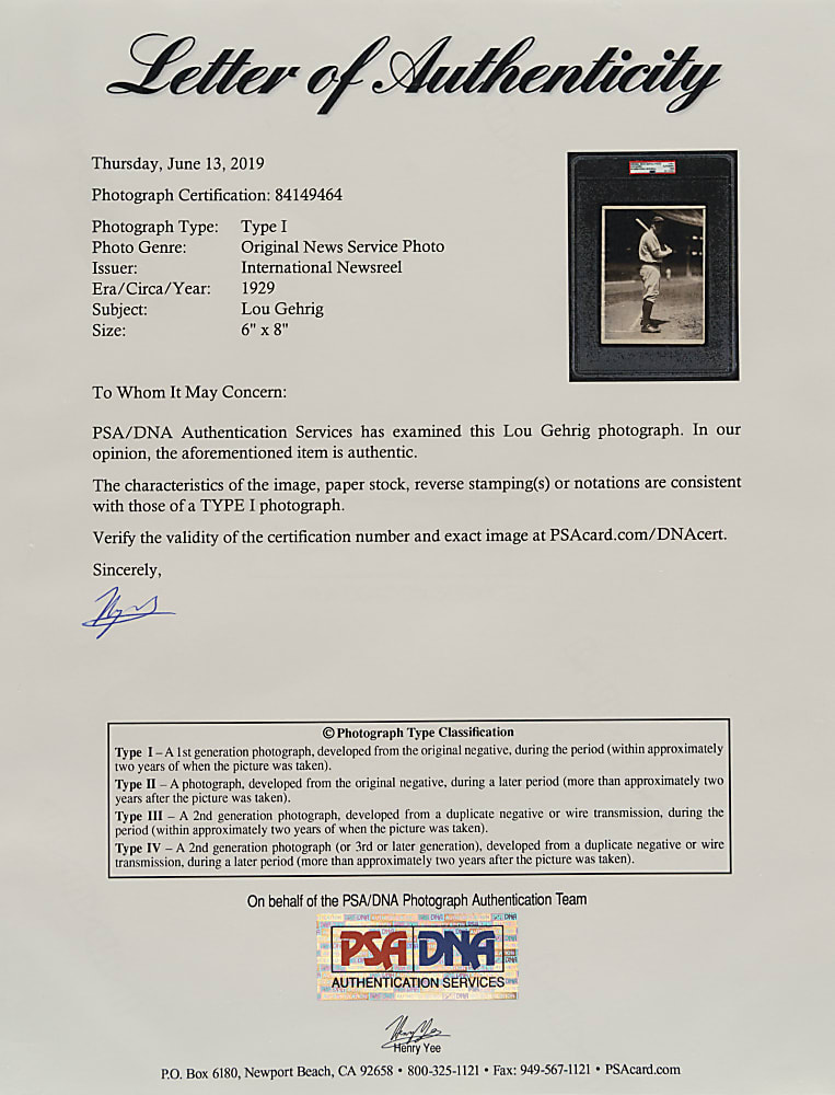 1929 Lou Gehrig Original International News Photograph PSA/DNA Type I