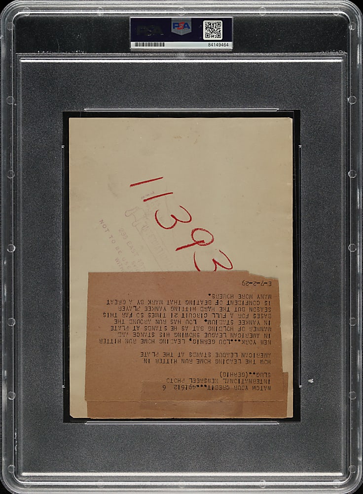 1929 Lou Gehrig Original International News Photograph PSA/DNA Type I