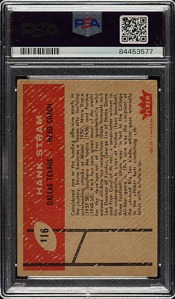 Signed 1960 Fleer Football #116 Hank Stram Rookie - PSA/DNA
