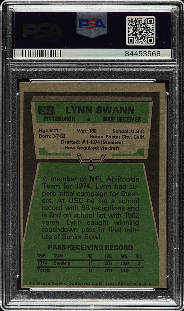 Signed 1975 Topps Football #282 Lynn Swann Rookie - PSA/DNA