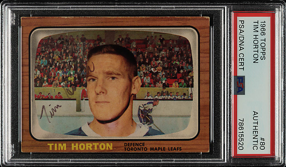Signed 1966-1967 Topps Hockey #80 Tim Horton - PSA/DNA - The Only PSA-Graded Example!