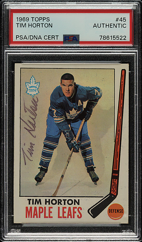 Signed 1969-1970 Topps Hockey #45 Tim Horton - PSA/DNA