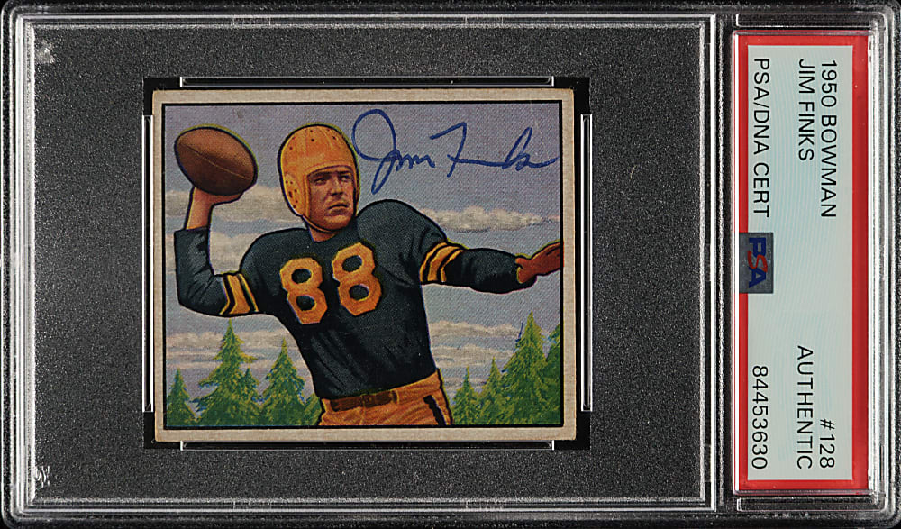 Signed 1950 Bowman Football #128 Jim Finks Rookie - PSA/DNA