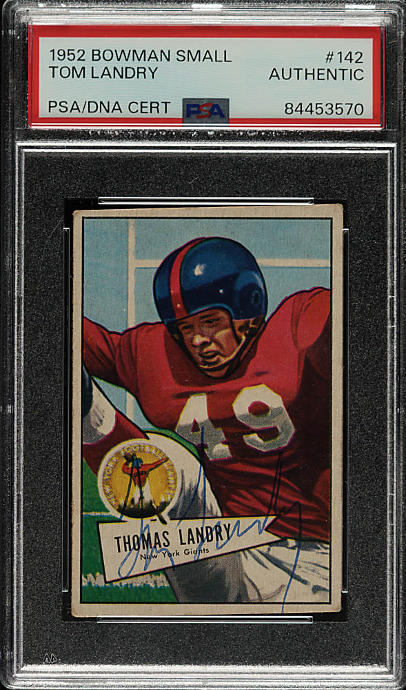 Signed 1952 Bowman Small Football #142 Tom Landry  - PSA/DNA