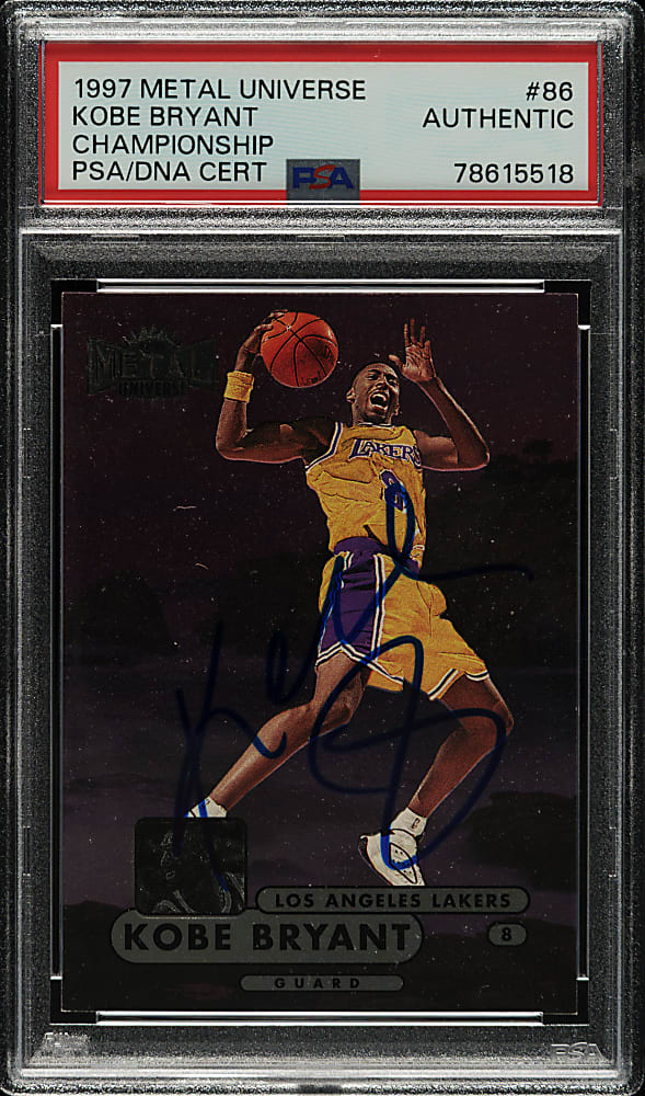Signed 1997-1998 Skybox Metal Universe Championship Basketball #86 Kobe Bryant - PSA/DNA