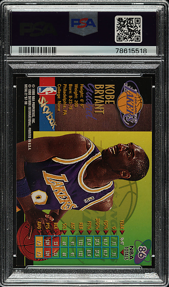 Signed 1997-1998 Skybox Metal Universe Championship Basketball #86 Kobe Bryant - PSA/DNA