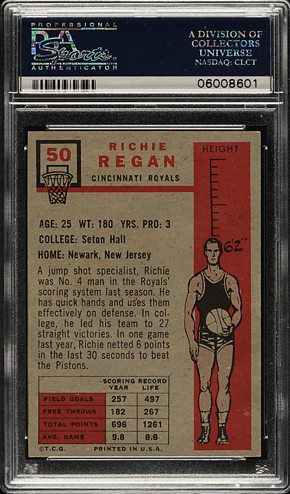 1957-1958 Topps Basketball #50 Richie Regan PSA NM-MT 8