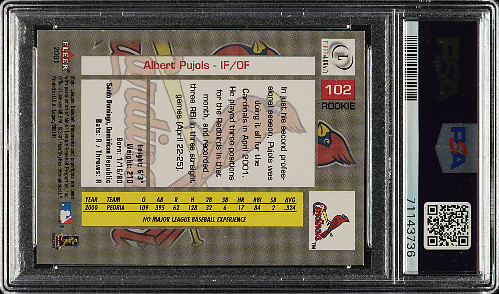 2001 Fleer Legacy Autographs #102 Albert Pujols Rookie #718/799 PSA MINT 9