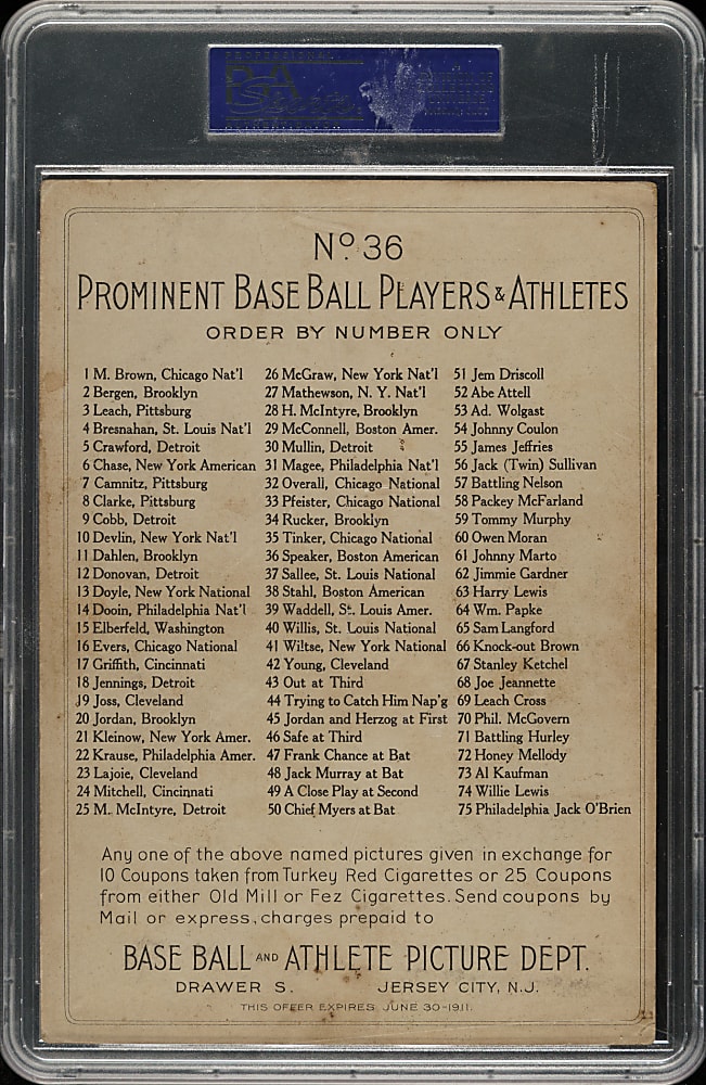 1911 T3 Turkey Red #36 Tris Speaker PSA VG 3