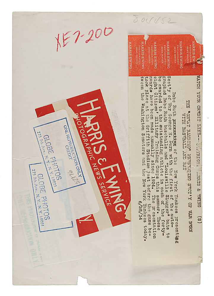 1934 Babe Ruth Original Harris & Ewing News Service Photograph PSA/DNA Type I