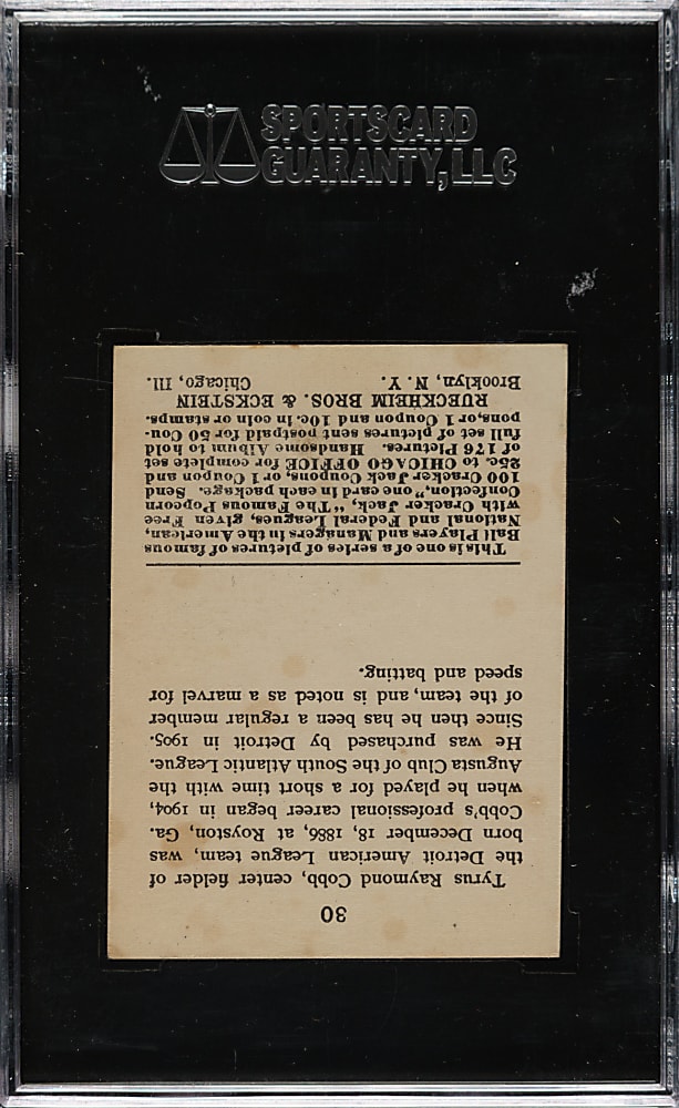 1915 E145 Cracker Jack #30 Ty Cobb SGC VG/EX 50