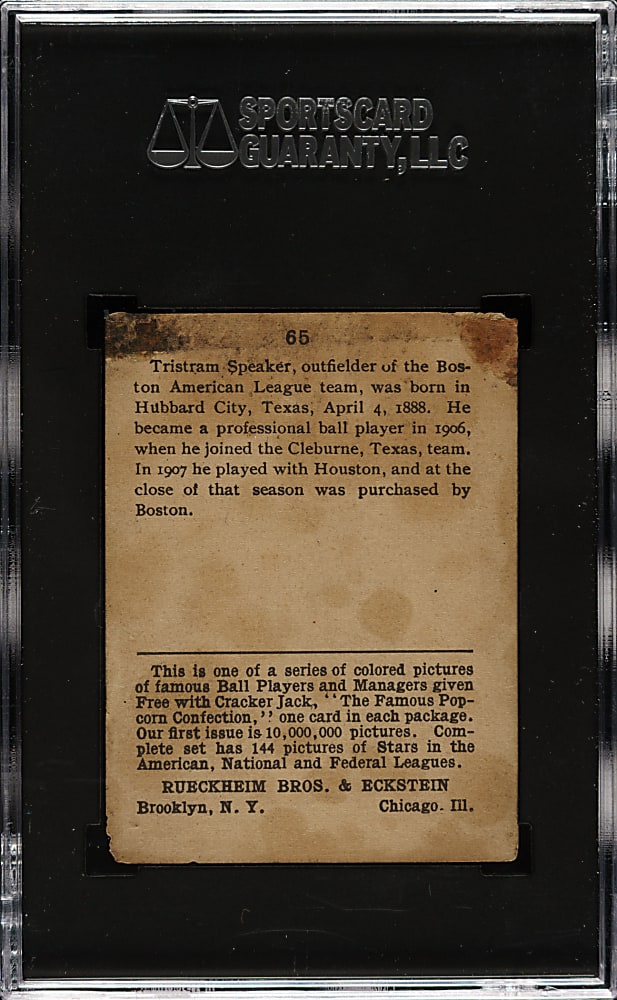 1914 E145 Cracker Jack #65 Tris Speaker SGC FAIR 1.5