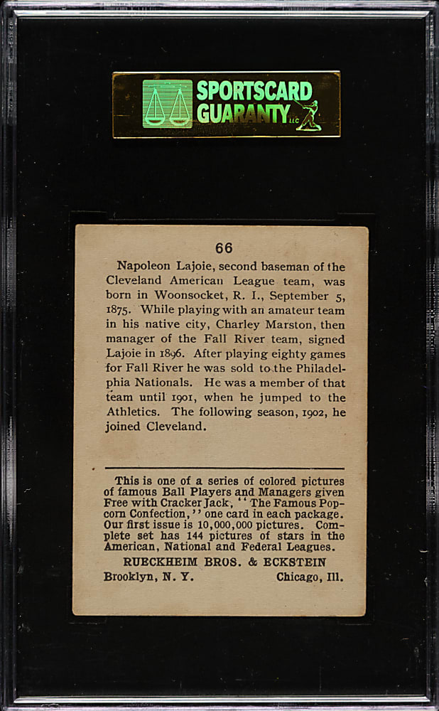 1914 E145 Cracker Jack #66 Nap Lajoie SGC EX 60