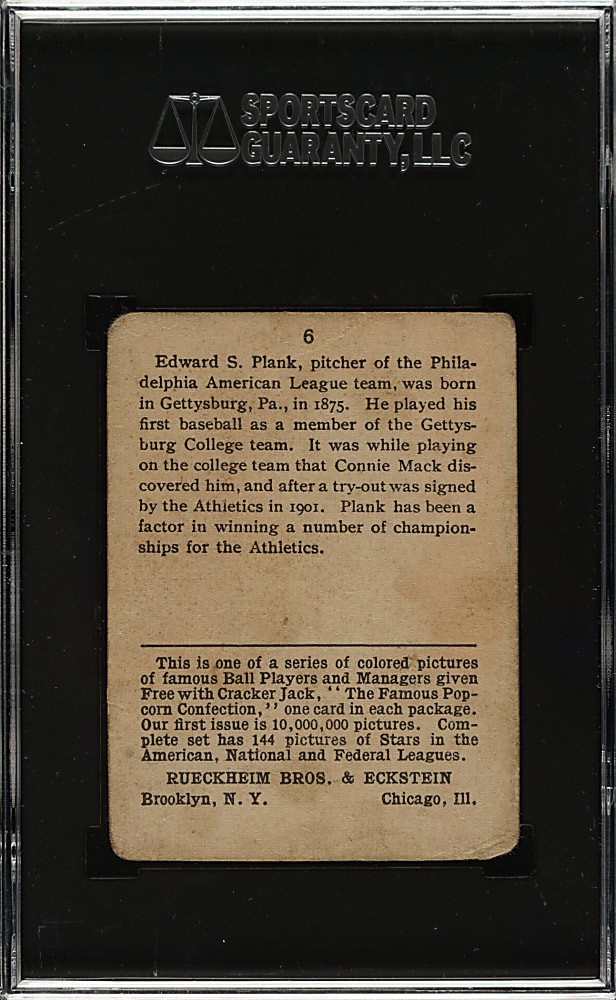 1914 E145 Cracker Jack #6 Eddie Plank SGC VG 3