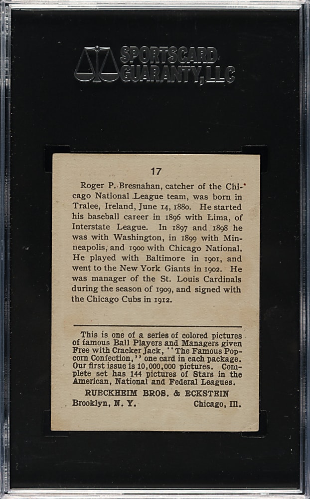1914 E145 Cracker Jack #17 Roger Bresnahan SGC GOOD+ 2.5
