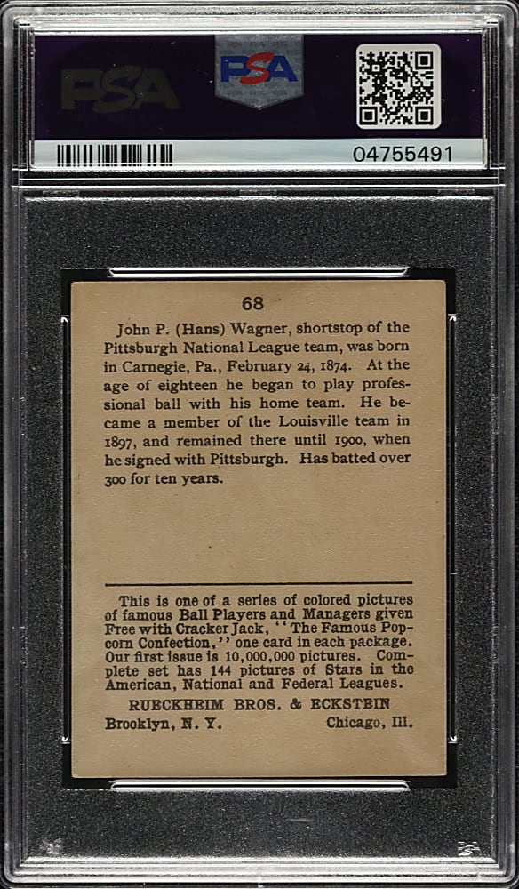 1914 E145 Cracker Jack #68 Honus Wagner PSA VG-EX+ 4.5