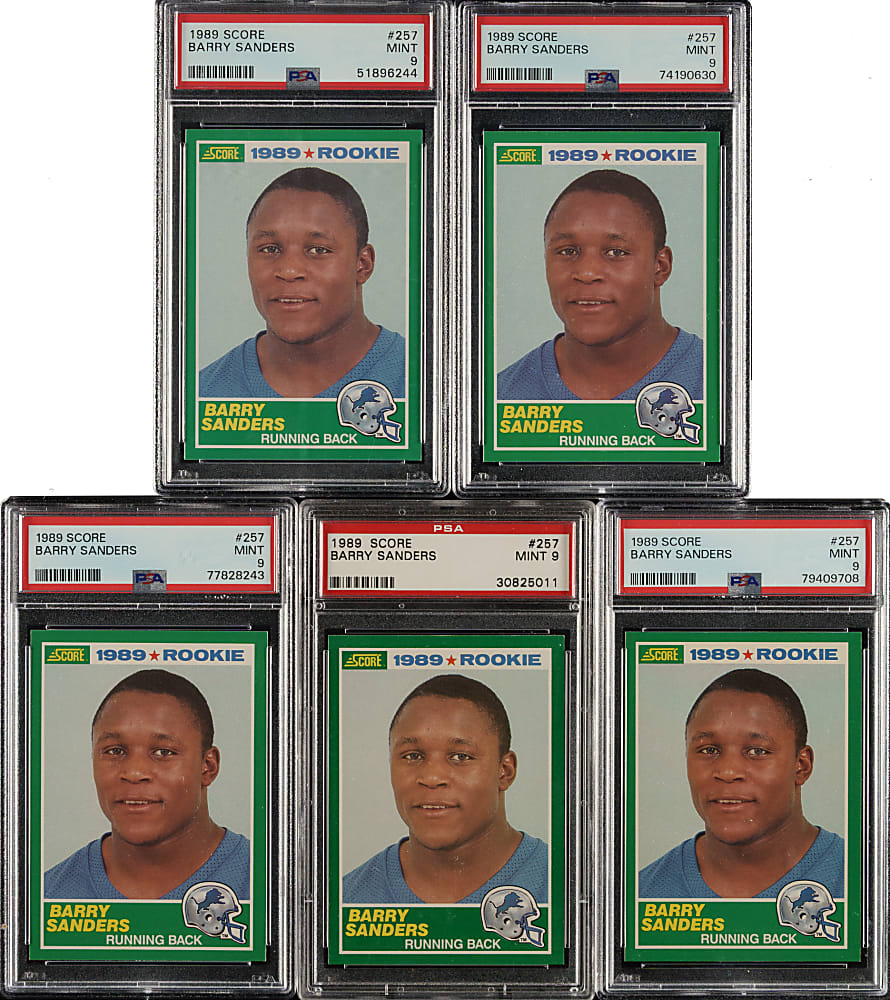1989 Score Football #257 Barry Sanders Rookie PSA MINT 9 Collection (5)