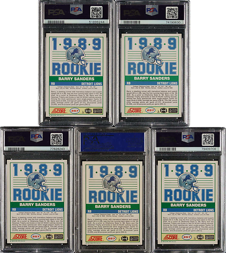 1989 Score Football #257 Barry Sanders Rookie PSA MINT 9 Collection (5)