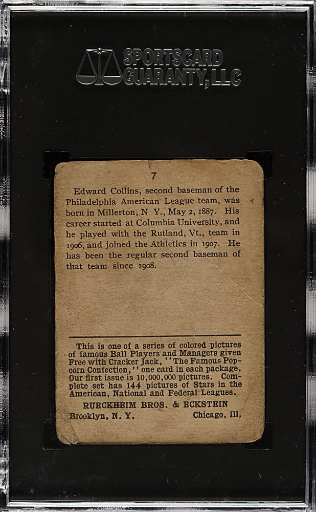 1914 E145 Cracker Jack #7 Eddie Collins SGC FAIR 1.5