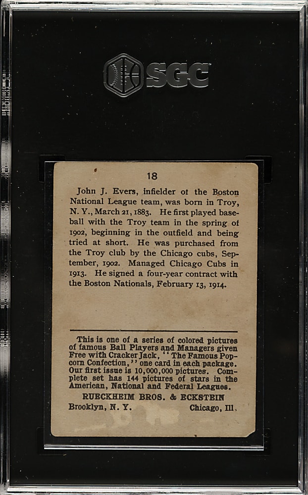 1914 E145 Cracker Jack #18 Johnny Evers SGC GOOD 2