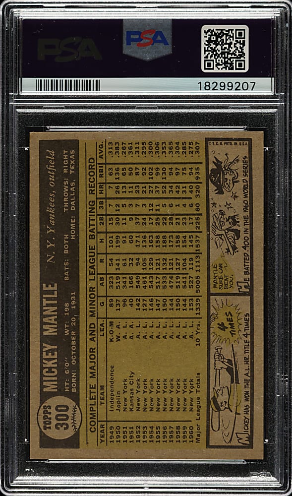 1961 Topps #300 Mickey Mantle PSA NM-MT 8