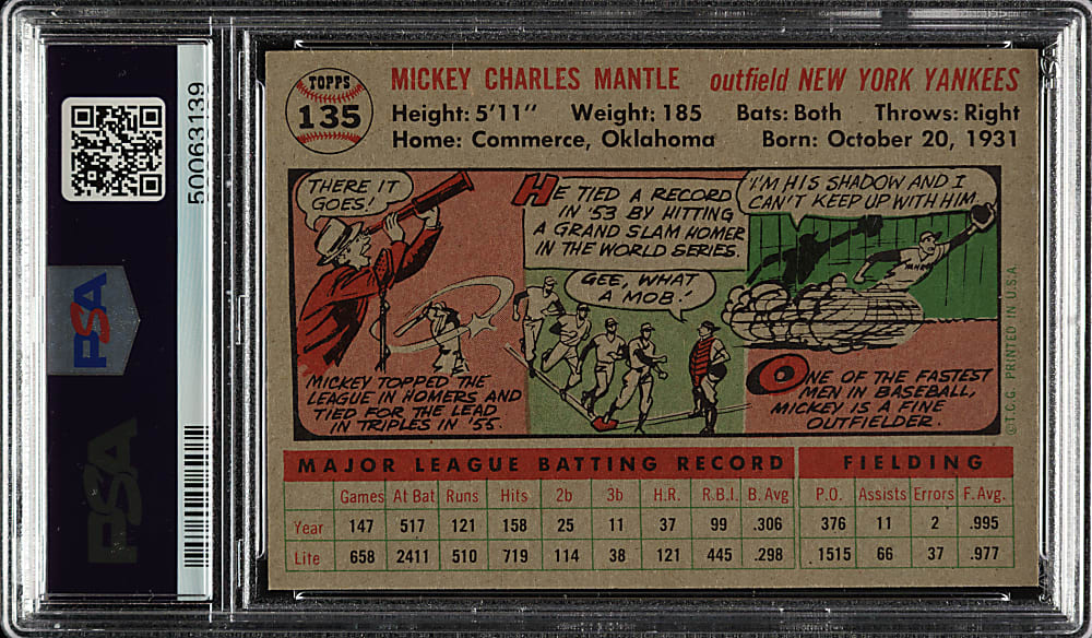1956 Topps #135 Mickey Mantle Gray Back PSA NM-MT+ 8.5