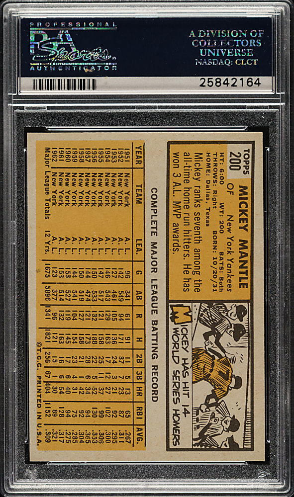 1963 Topps #200 Mickey Mantle PSA NM-MT+ 8.5