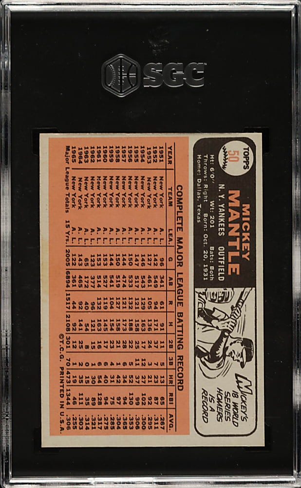 1966 Topps #50 Mickey Mantle SGC NM/MT 8