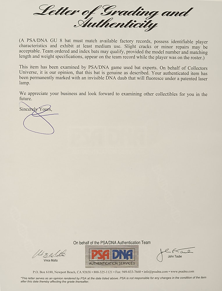 1993 Kirby Puckett Minnesota Twins Signed Game-Used Bat PSA/DNA GU 8