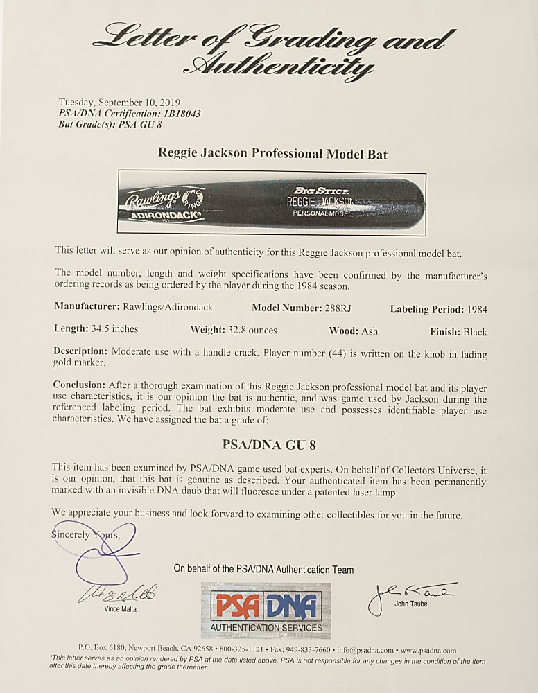 1984 Reggie Jackson California Angels Signed Game-Used Bat PSA/DNA GU 8