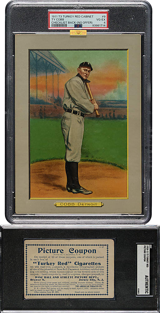 1911 T3 Turkey Red #9 Ty Cobb PSA VG-EX 4 - Rare Checklist (No Offer) Reverse - 1 of 1 - Highest Graded!