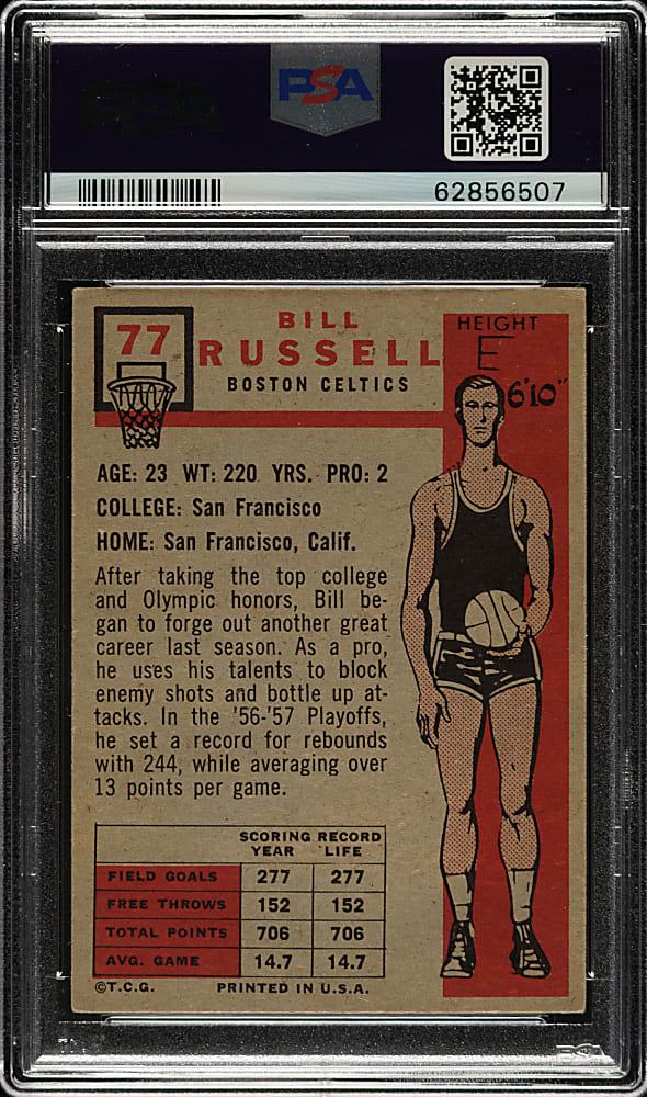 1957-1958 Topps Basketball #77 Bill Russell Rookie PSA VG-EX 4