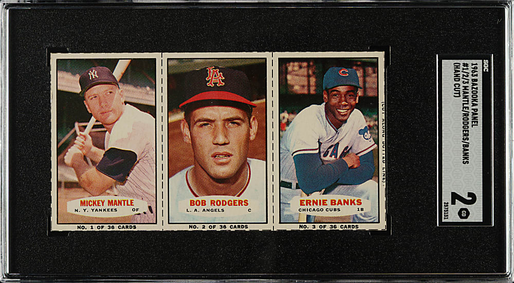 1963 Bazooka Panel #1/2/3 Mickey Mantle/Rodgers/Ernie Banks SGC GOOD 2