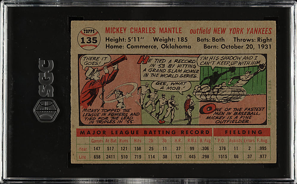 1956 Topps #135 Mickey Mantle Gray Back SGC VG/EX+ 4.5