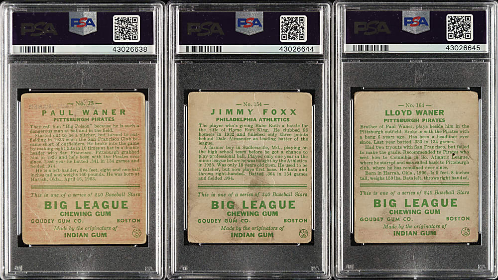 1933 R319 Goudey Partial Set (159/240) Including 12 PSA-Graded Cards