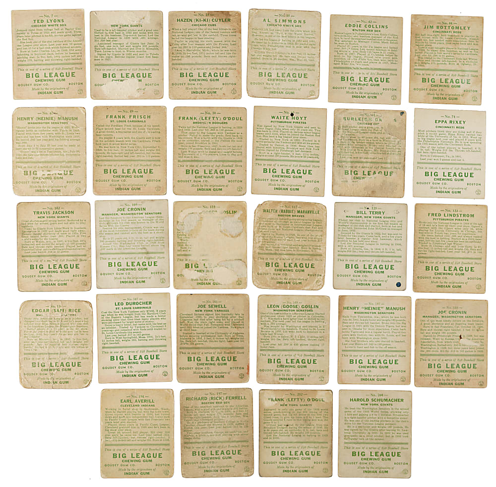 1933 R319 Goudey Partial Set (159/240) Including 12 PSA-Graded Cards