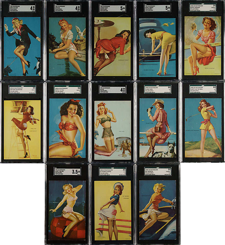 1944 "Follies Girls" Mutoscope Pinup Cards SGC-Graded Partial Set (17/32) - All with Postcard Backs