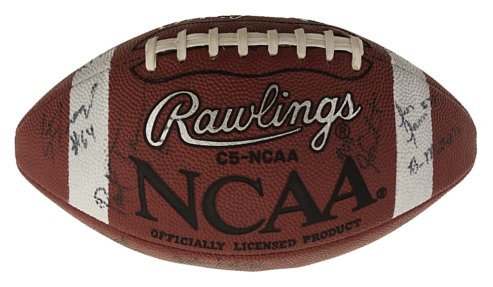 1997 Michigan Wolverines National Championship Team-Signed Football with Charles Woodson, Tom Brady, and Steve Hutchinson - JSA