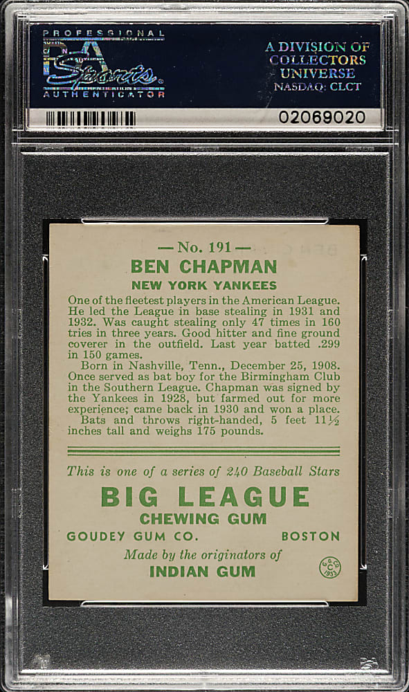 1933 R319 Goudey #191 Ben Chapman PSA NM-MT 8