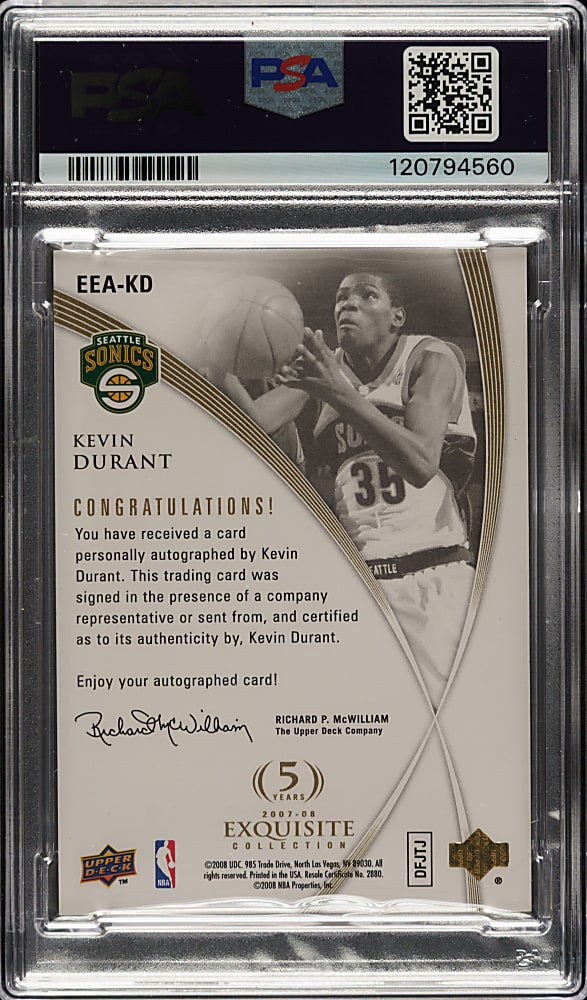 2007-2008 Upper Deck Exquisite Collection Exclusives Autographs Basketball #EEA-KD Kevin Durant Rookie #20/35 PSA EX-MT 6